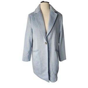 H Halston Brushed Wool Pea Coat Womens M Light Blue Mid-length Preppy Old Money